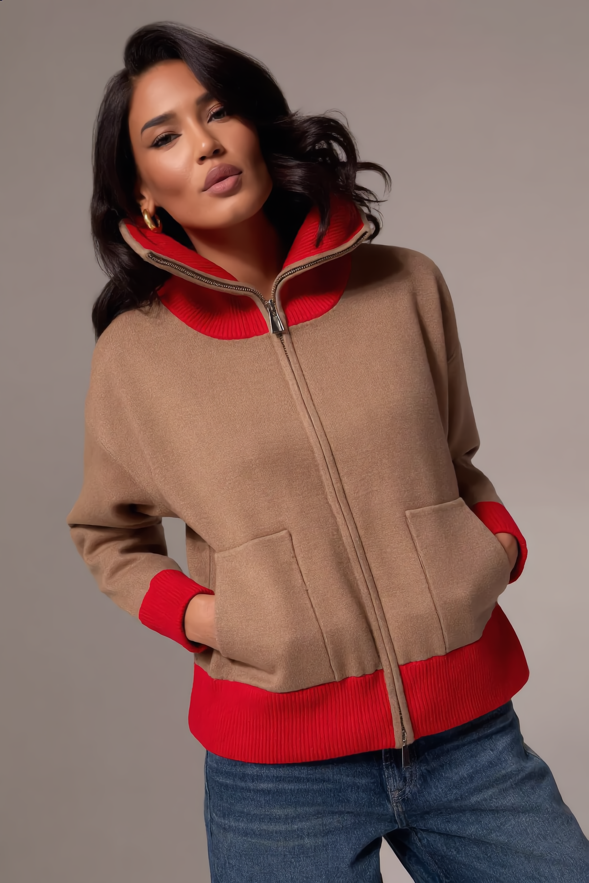 Gilet SALOMÉ – SALOMÉ Stand-Collar Knit Zip Cardigan