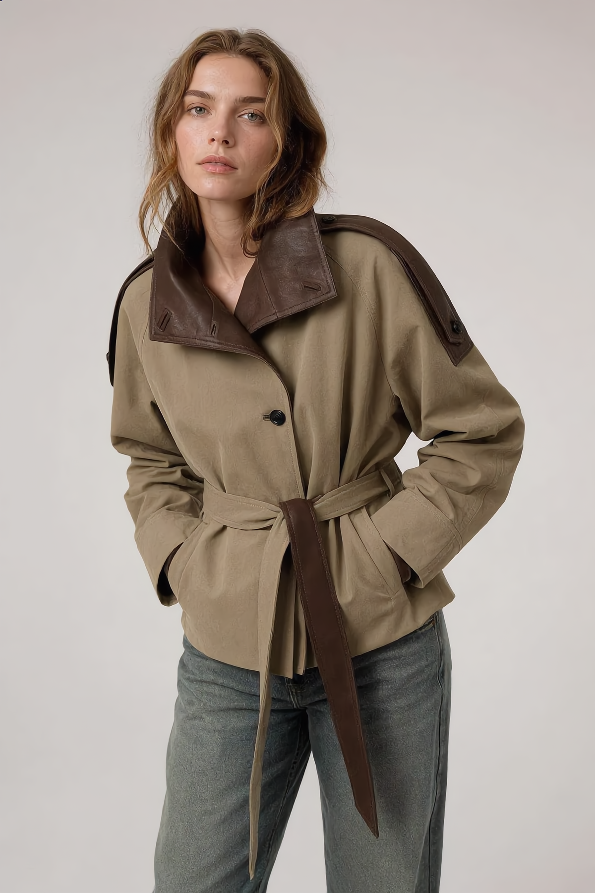 Trench OLYMPE – OLYMPE Cropped Belted Trench Jacket