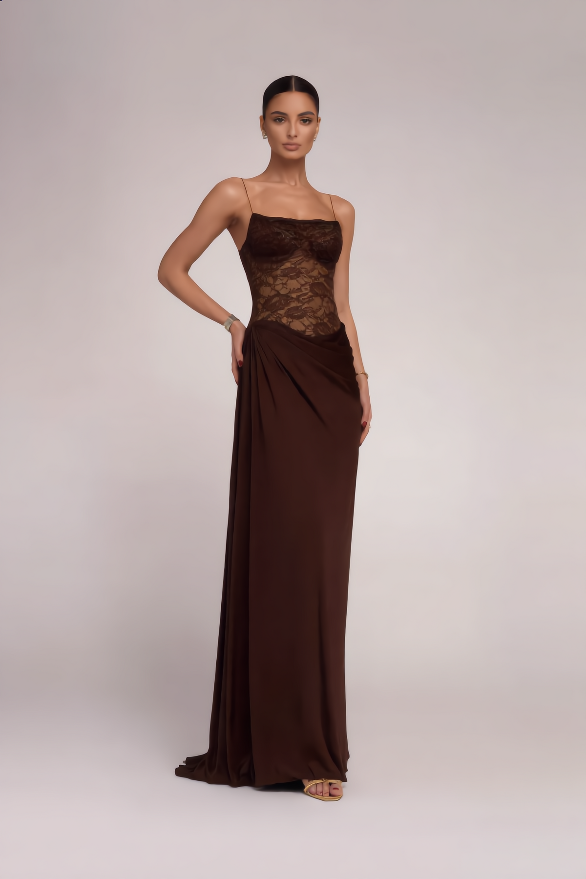 Robe MÉLISANDE – Longue bustier dentelle drapée