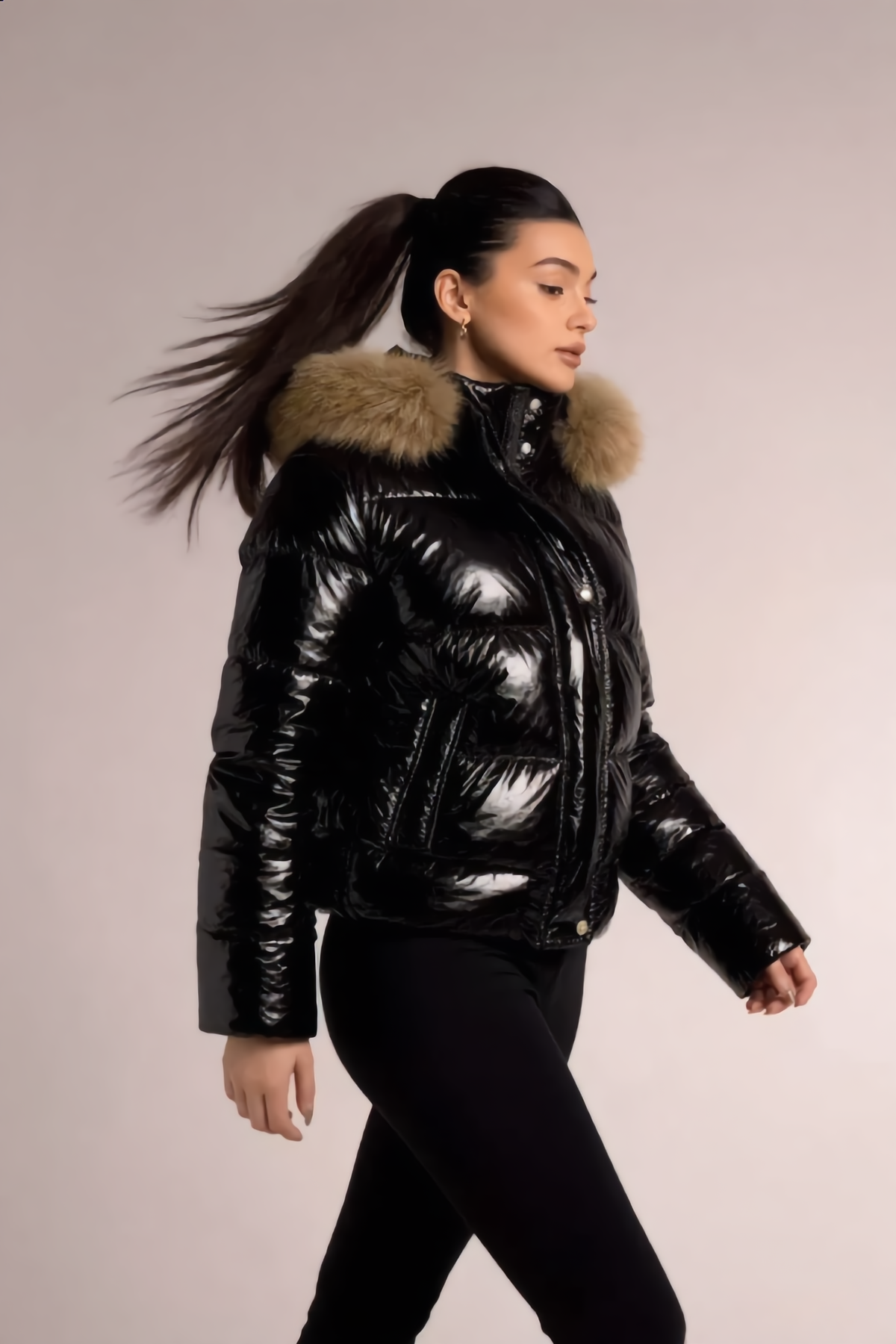 Doudoune TATIANA – TATIANA Glossy Fur-Hood Puffer Jacket
