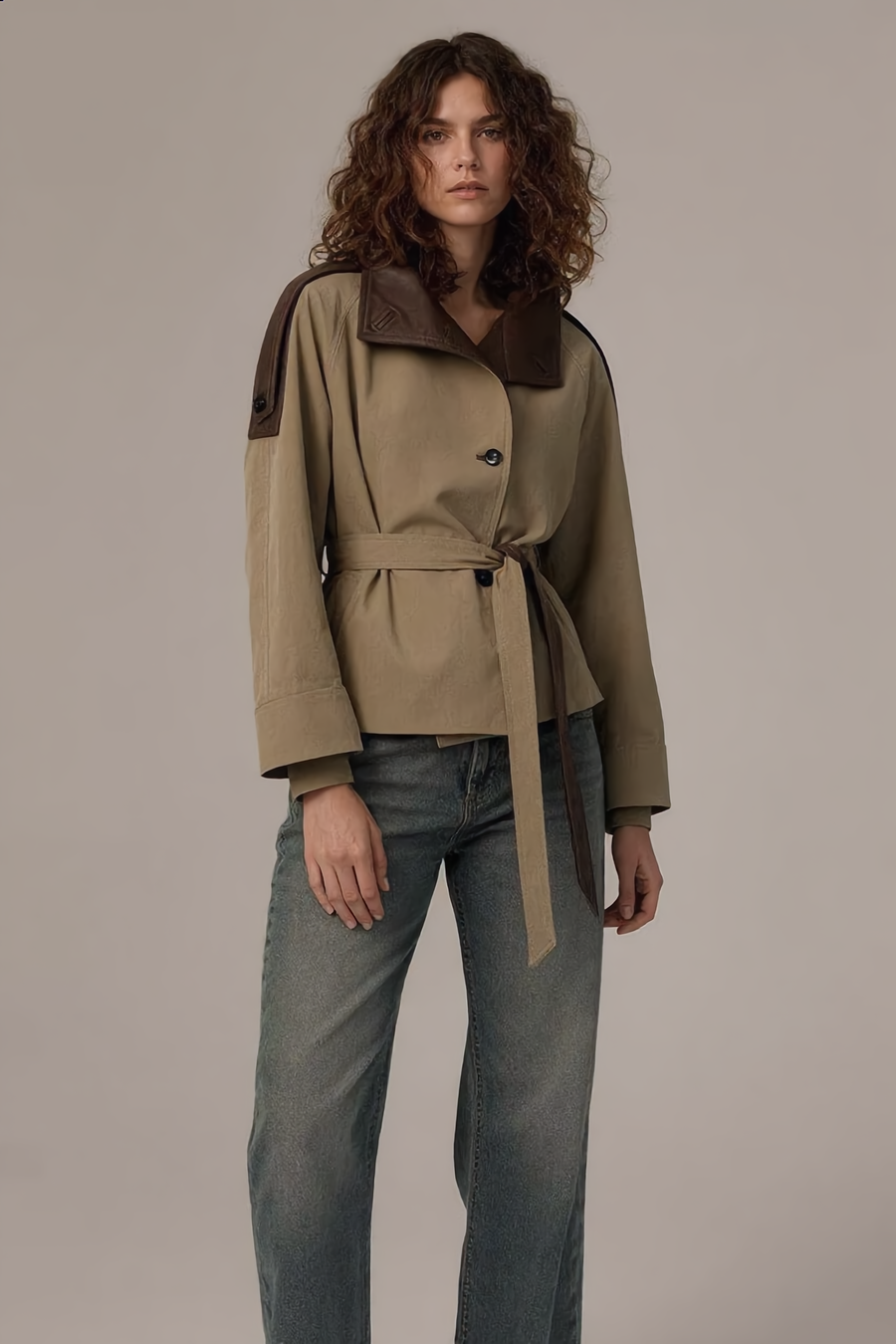 Trench OLYMPE – OLYMPE Cropped Belted Trench Jacket