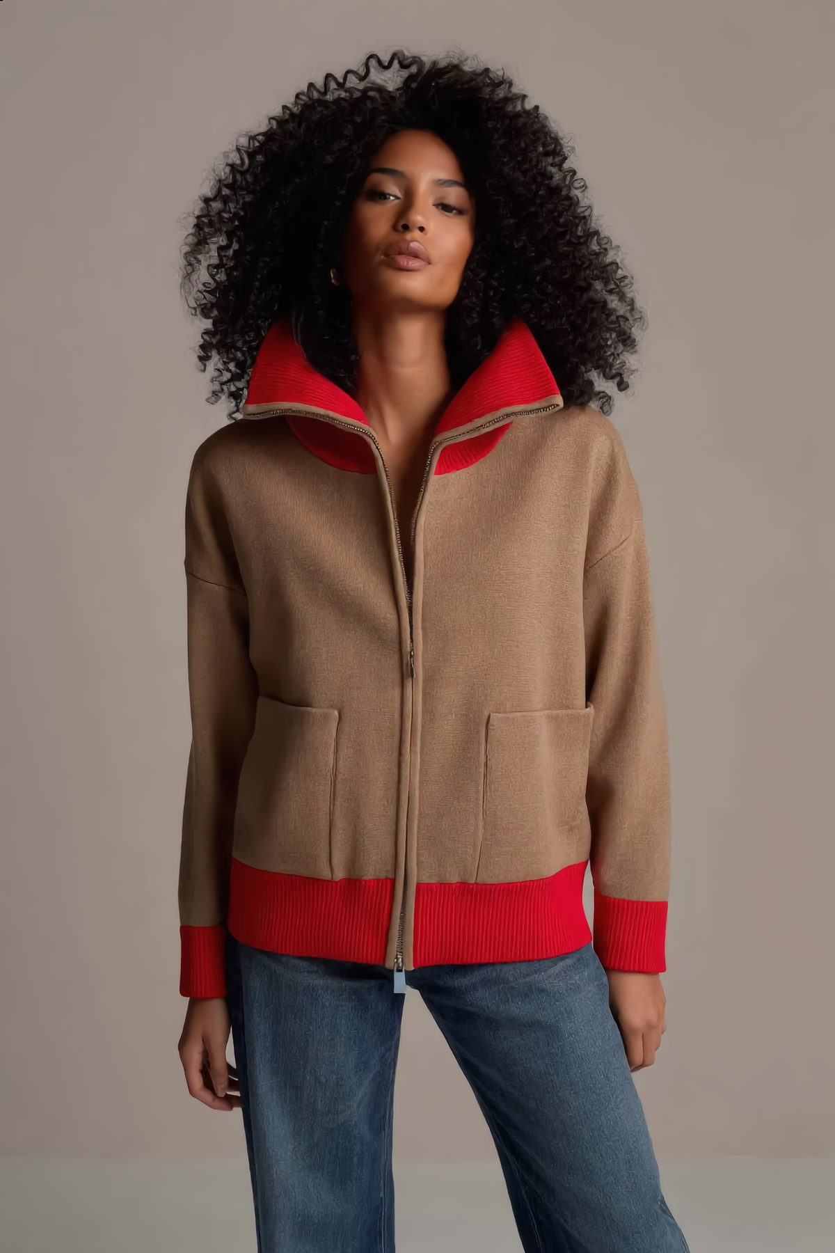 Gilet SALOMÉ – SALOMÉ Stand-Collar Knit Zip Cardigan