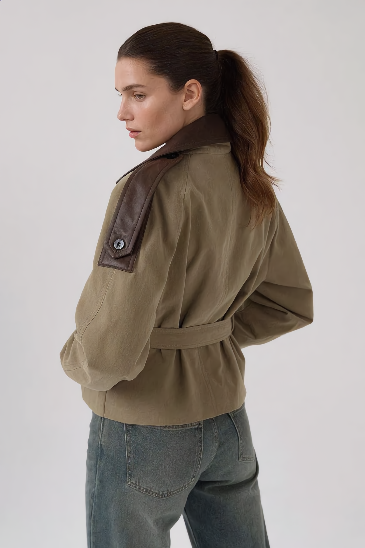 Trench OLYMPE – OLYMPE Cropped Belted Trench Jacket