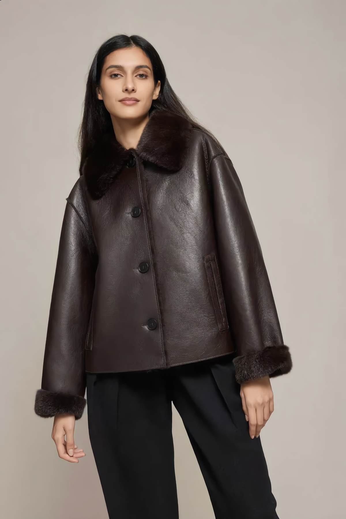 Veste DIANE – DIANE Faux Leather Jacket with Faux Fur Collar