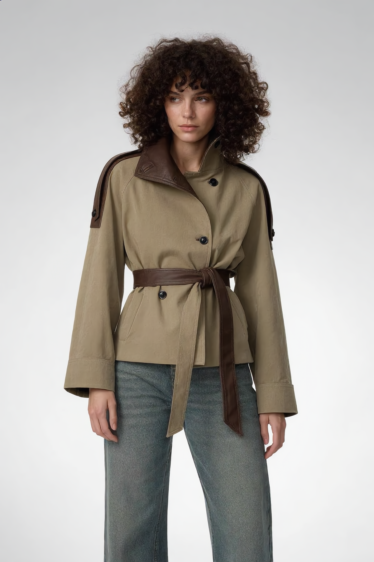 Trench OLYMPE – OLYMPE Cropped Belted Trench Jacket