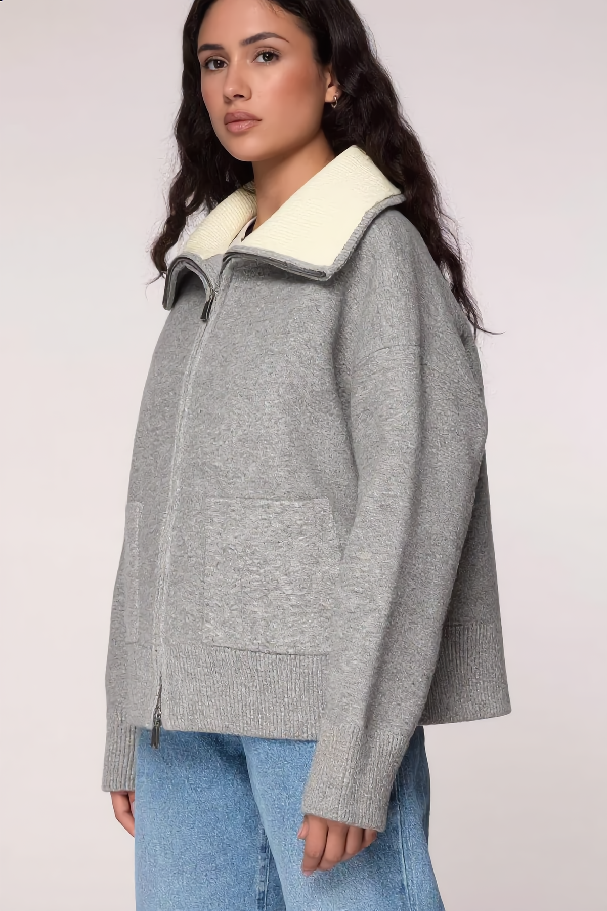 Veste HÉLOÏSE – HÉLOÏSE Knit Zip Jacket with Sherpa Collar