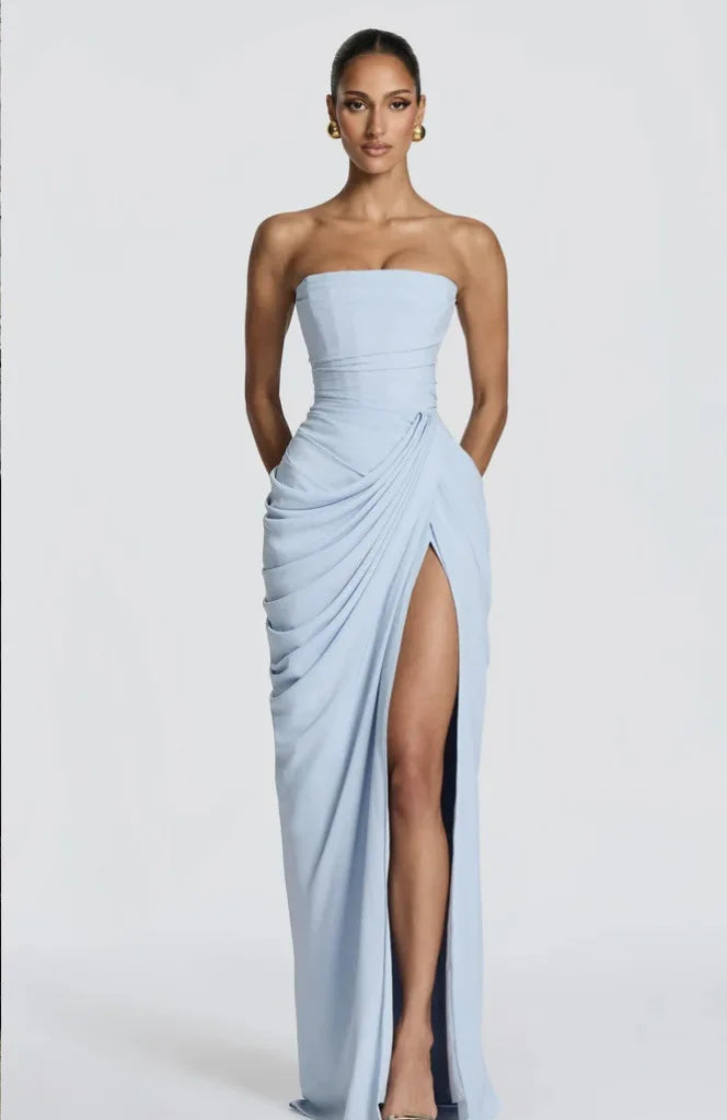 SOLÈNE Dress – Pleated Strapless Maxi