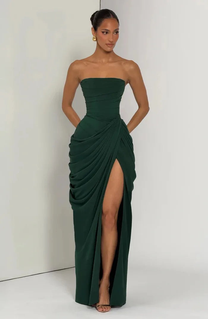 SOLÈNE Dress – Pleated Strapless Maxi
