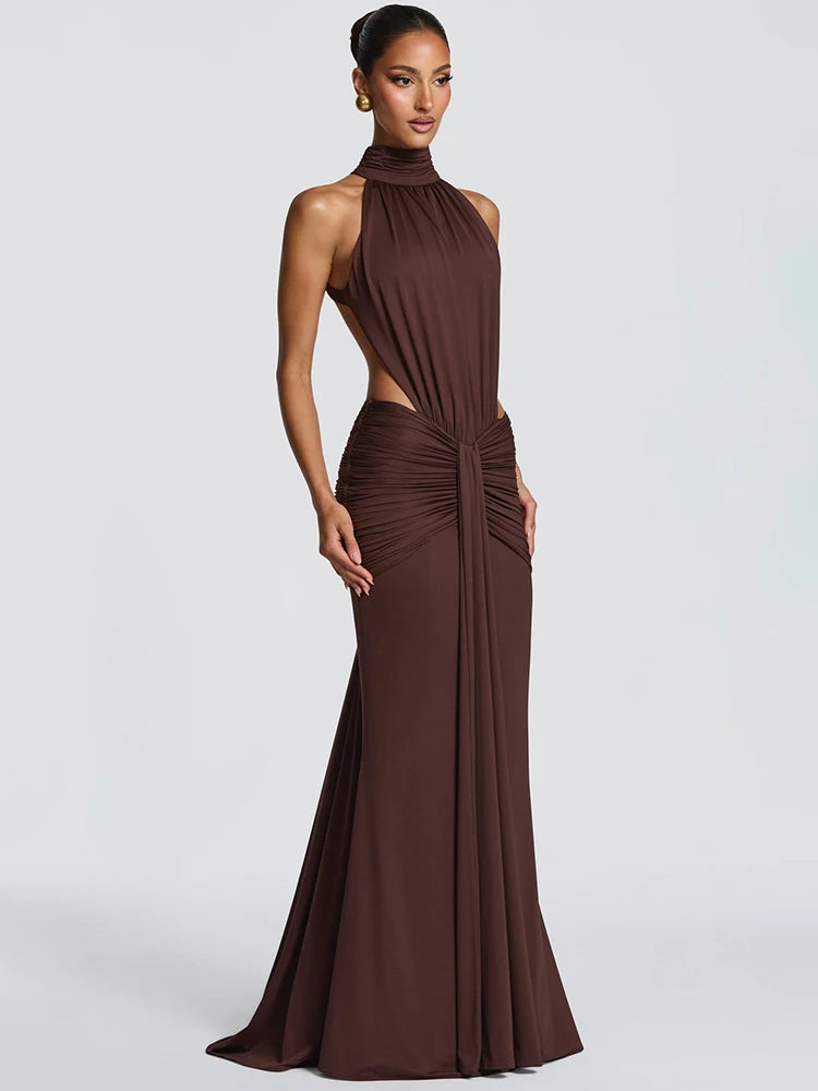 Robe CARMELA – Longue dos nu froncée
