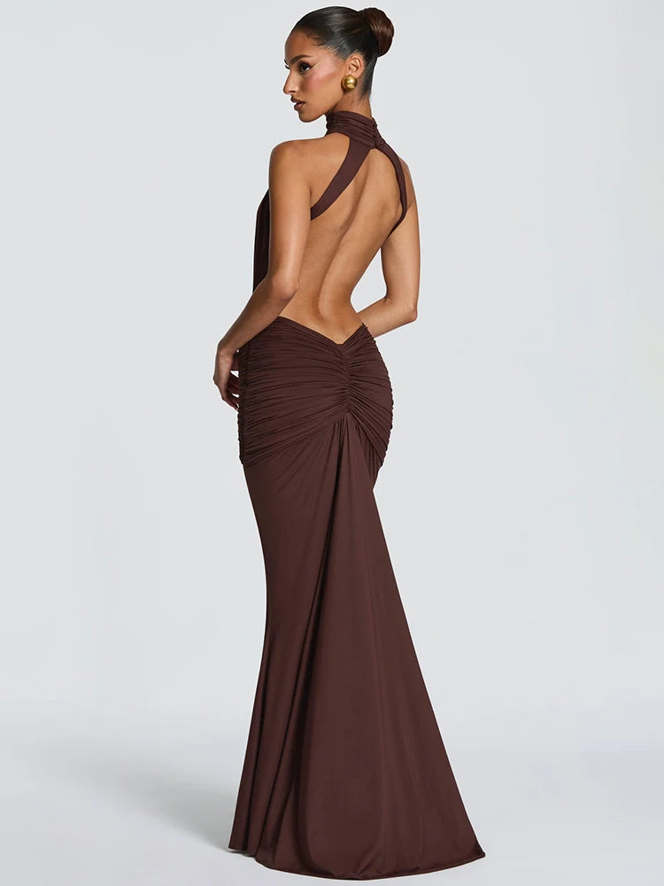 Robe CARMELA – Longue dos nu froncée