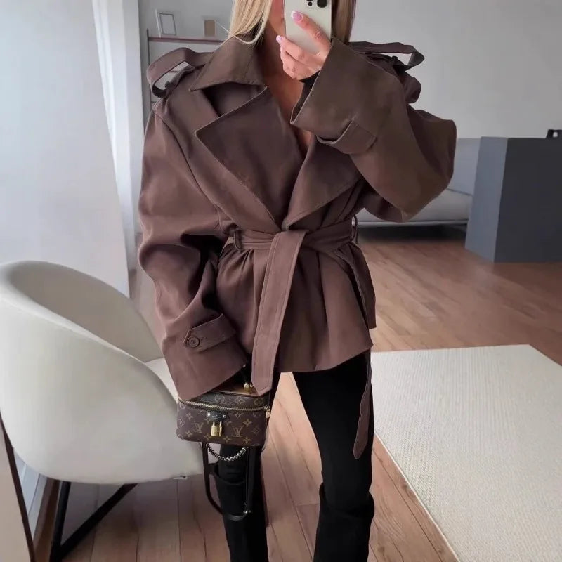 ADÈLE Trench Coat – Cropped Lace-Up