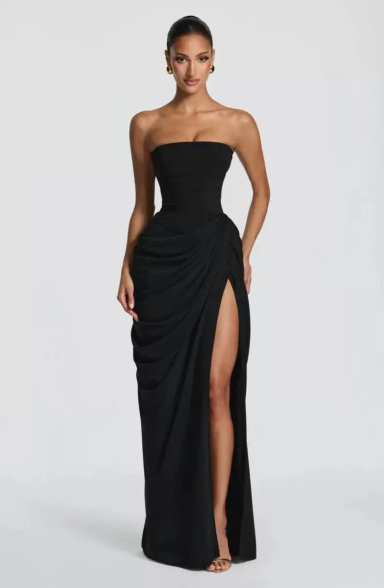 SOLÈNE Dress – Pleated Strapless Maxi