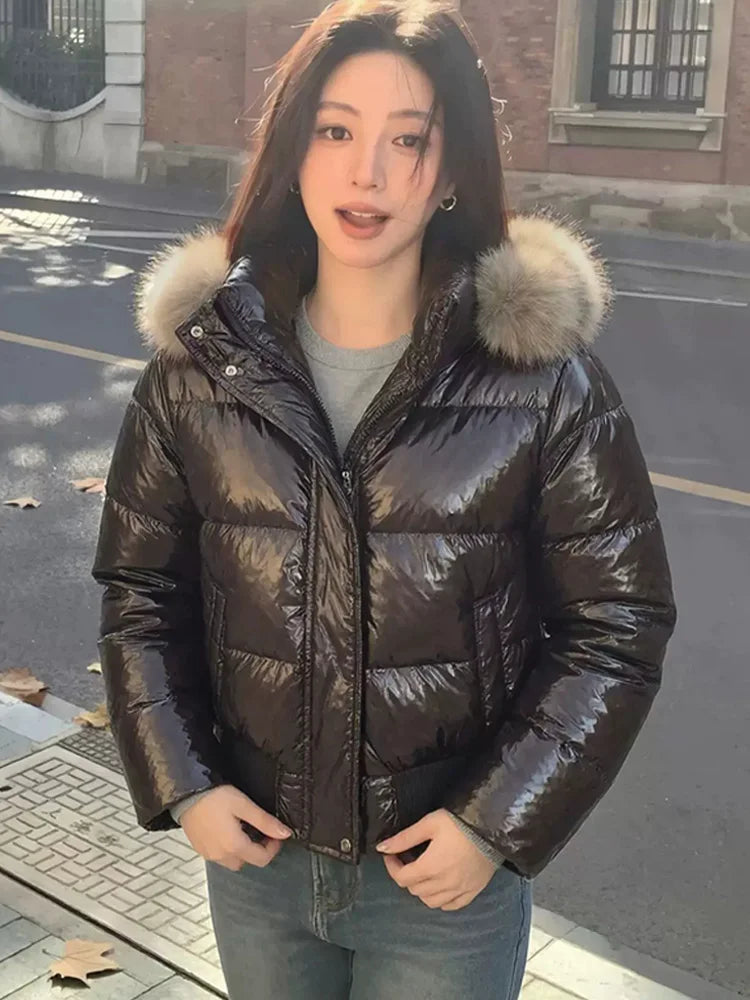 Doudoune TATIANA – Brillante capuche fourrure