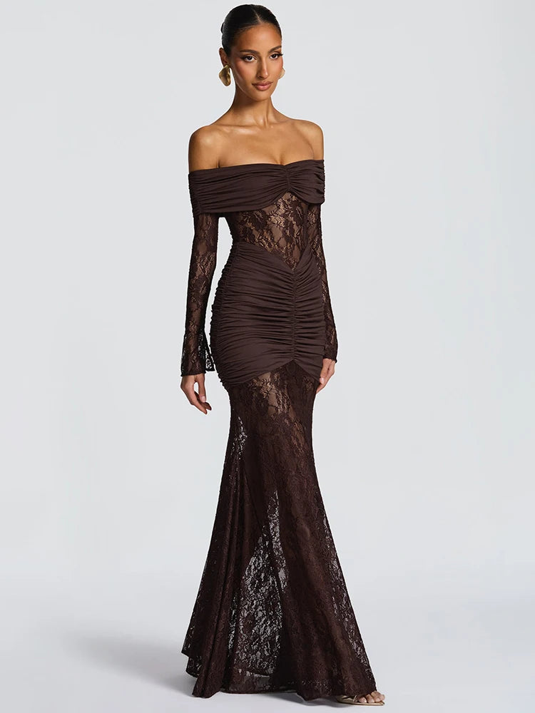 ORLANE Dress – Off-Shoulder Lace Maxi