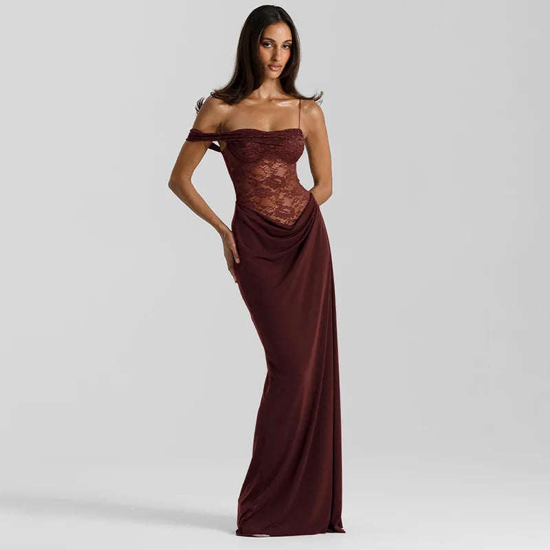 MÉLISANDE Dress – Draped Lace Bustier Maxi