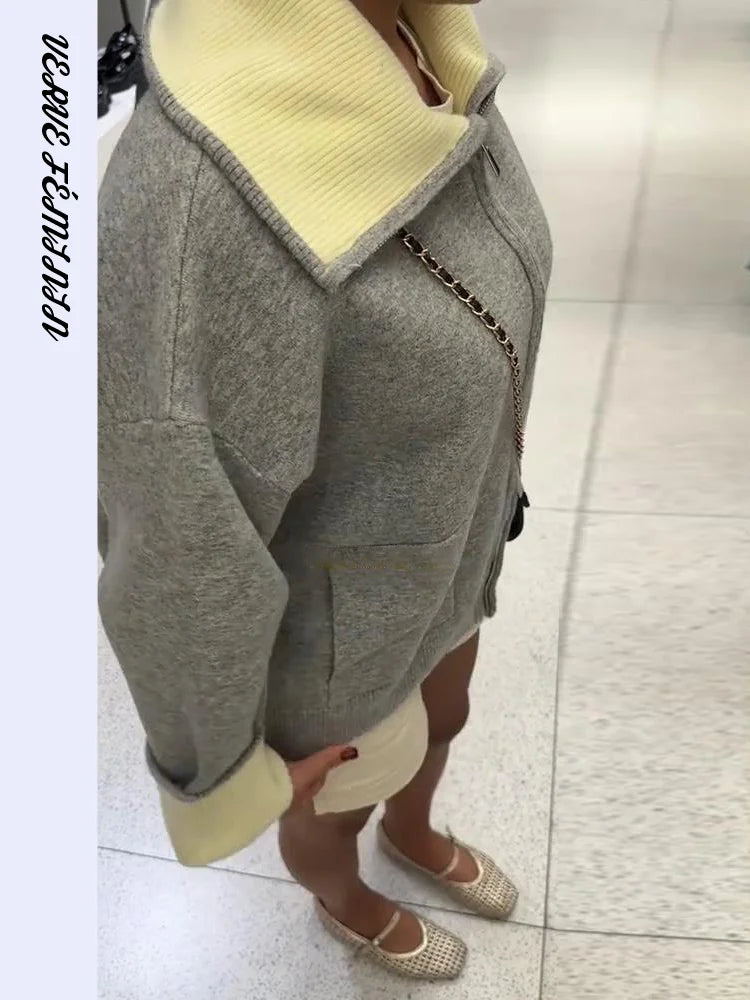 HÉLOÏSE Knit Zip Jacket with Sherpa Collar