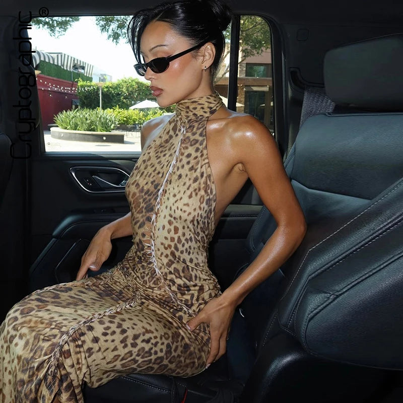 SAFIYA Dress – Backless Leopard Maxi