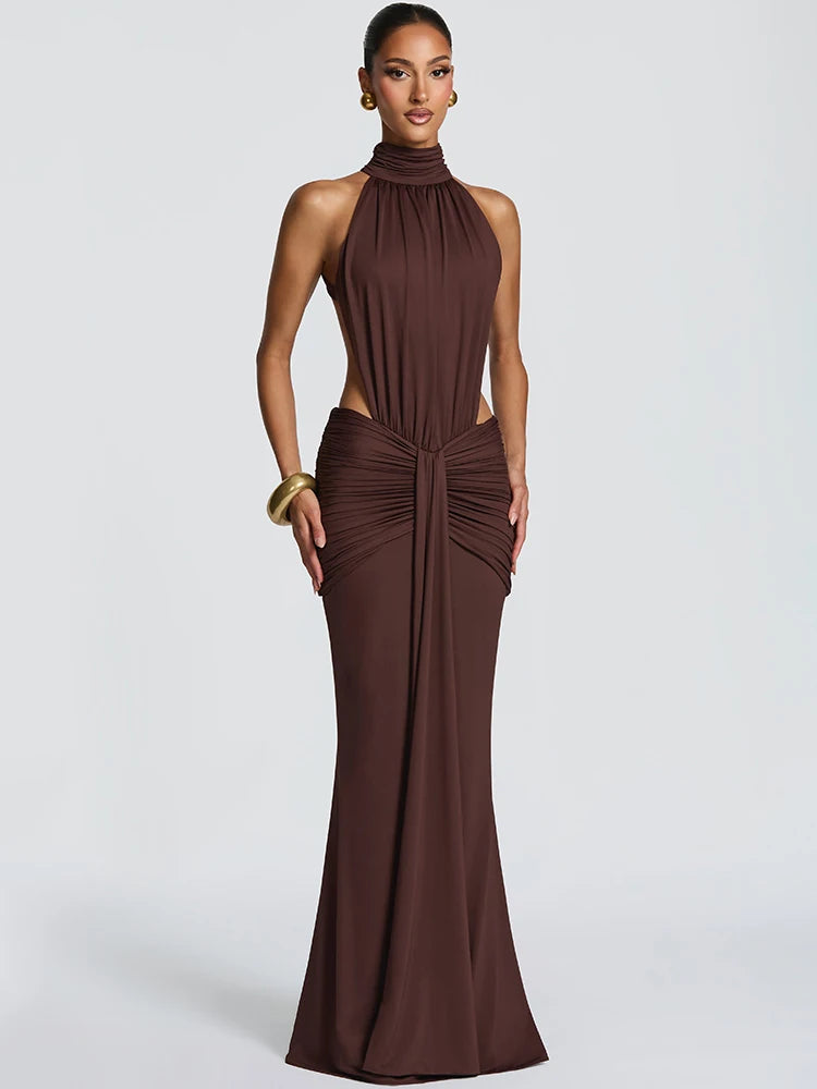 Robe CARMELA – Longue dos nu froncée