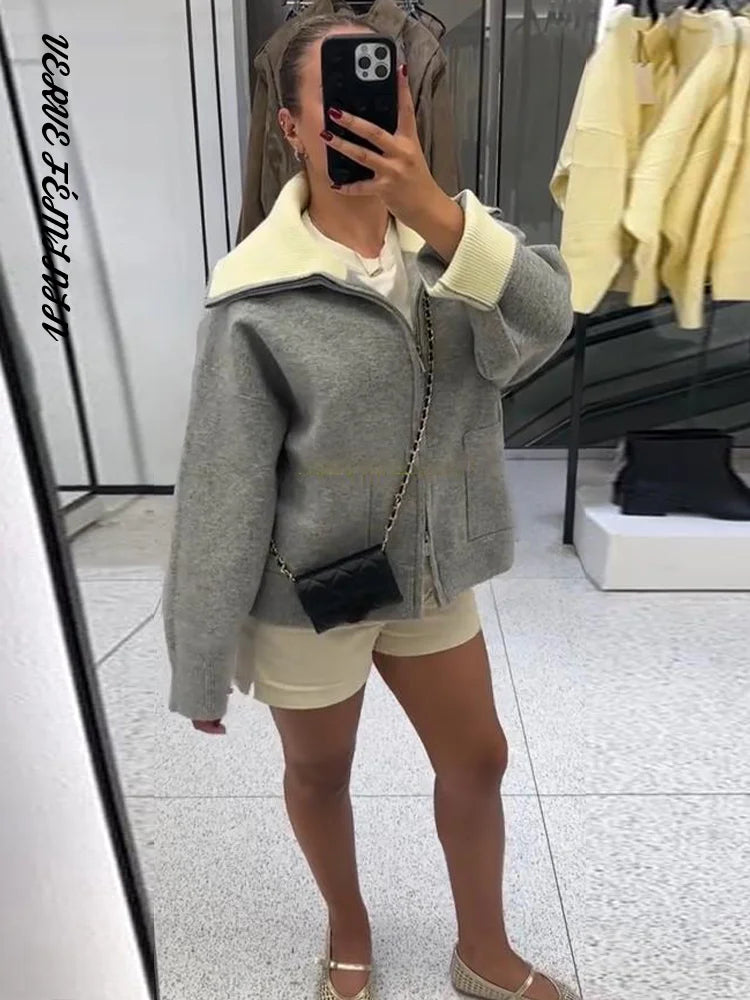 HÉLOÏSE Knit Zip Jacket with Sherpa Collar