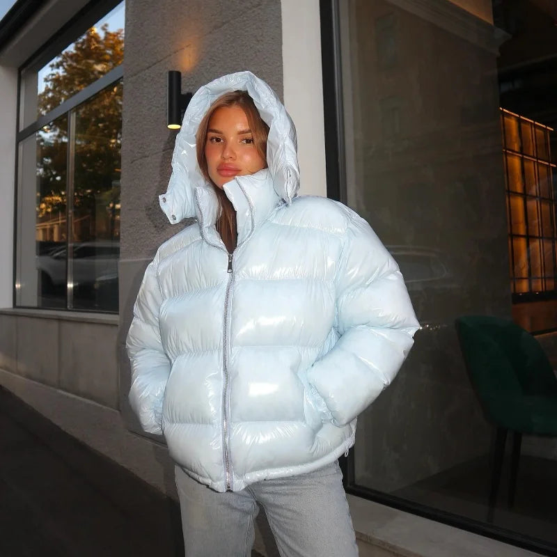 MAÏA Glossy Elastic-Waist Puffer Jacket