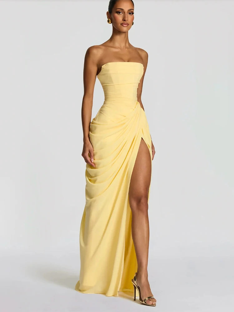 SOLÈNE Dress – Pleated Strapless Maxi