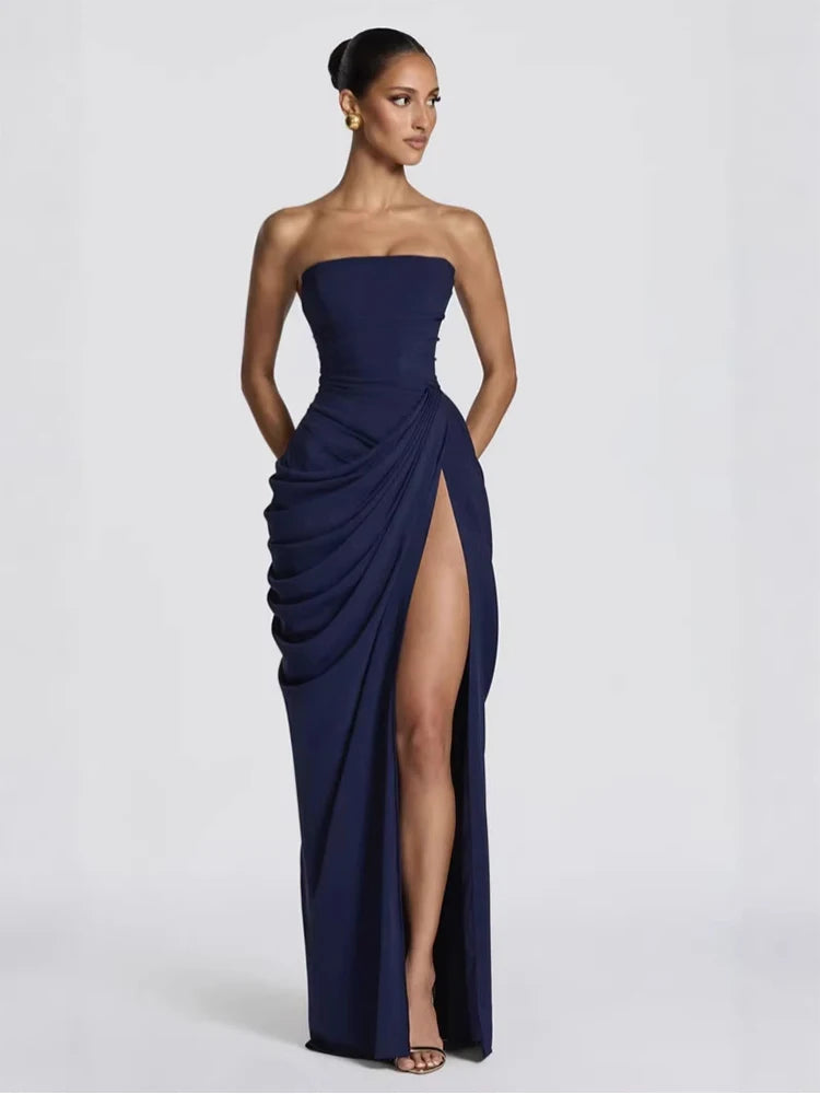 SOLÈNE Dress – Pleated Strapless Maxi