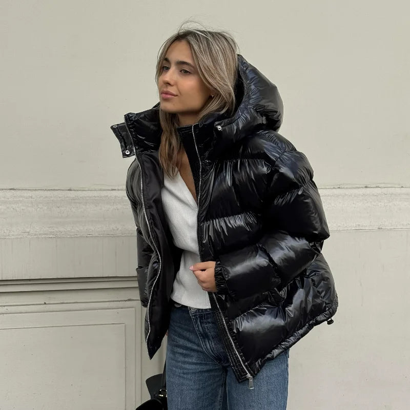 MAÏA Glossy Elastic-Waist Puffer Jacket