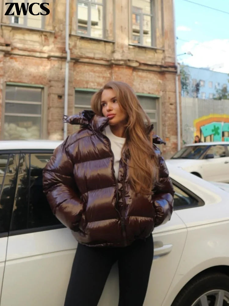 MAÏA Glossy Elastic-Waist Puffer Jacket