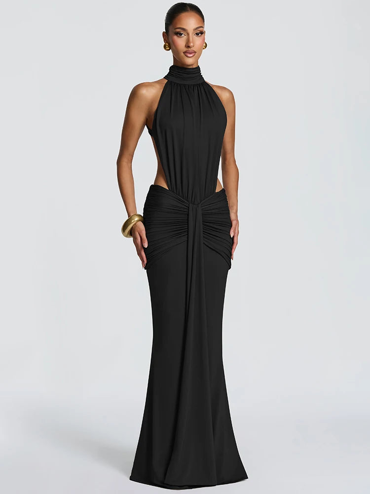 Robe CARMELA – Longue dos nu froncée