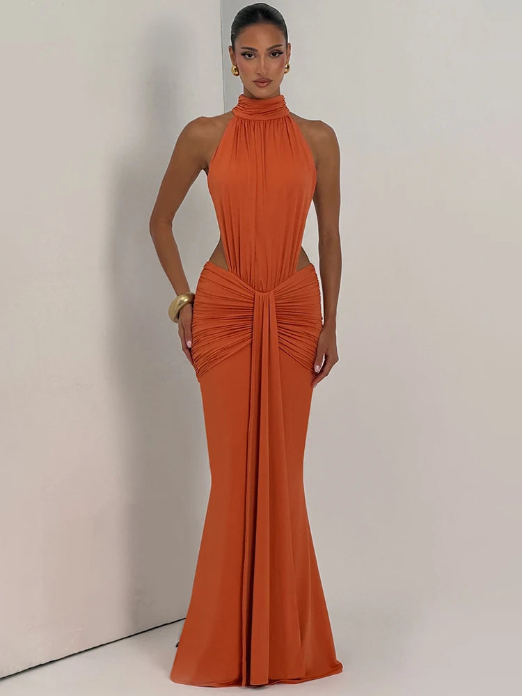 Robe CARMELA – Longue dos nu froncée