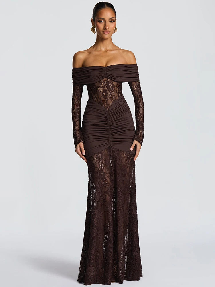 ORLANE Dress – Off-Shoulder Lace Maxi