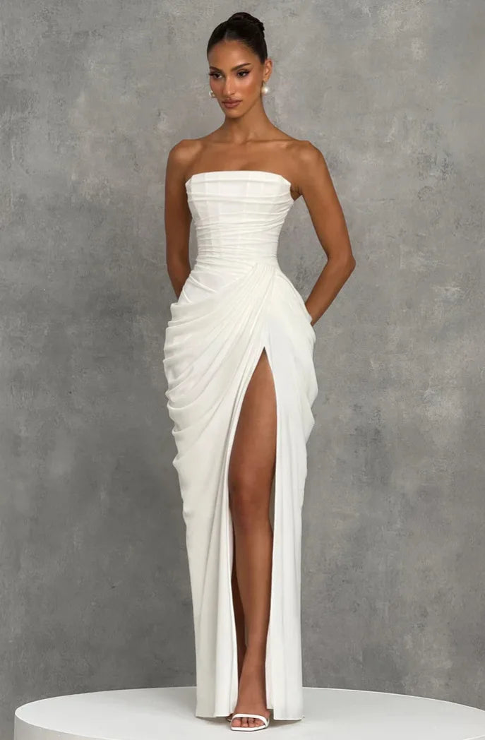 SOLÈNE Dress – Pleated Strapless Maxi