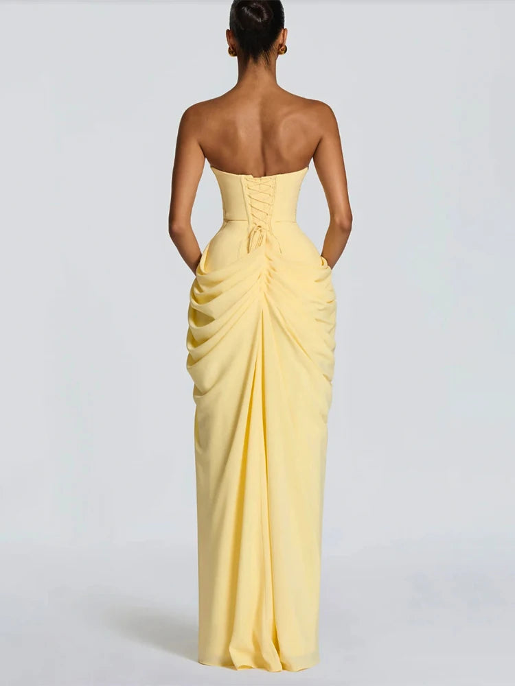 SOLÈNE Dress – Pleated Strapless Maxi
