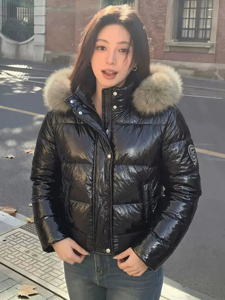 Doudoune TATIANA – Brillante capuche fourrure
