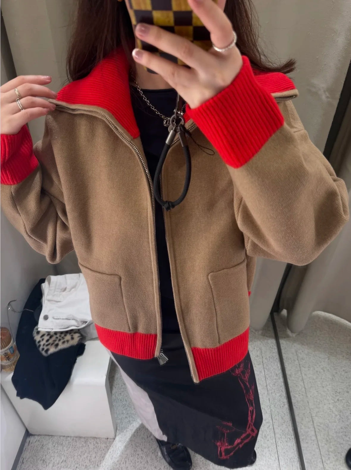 SALOMÉ Stand-Collar Knit Zip Cardigan