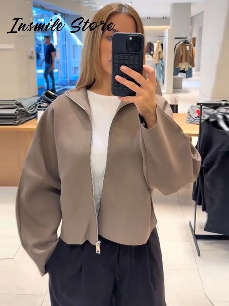 ROMANE Cardigan – Cropped Zip High Neck