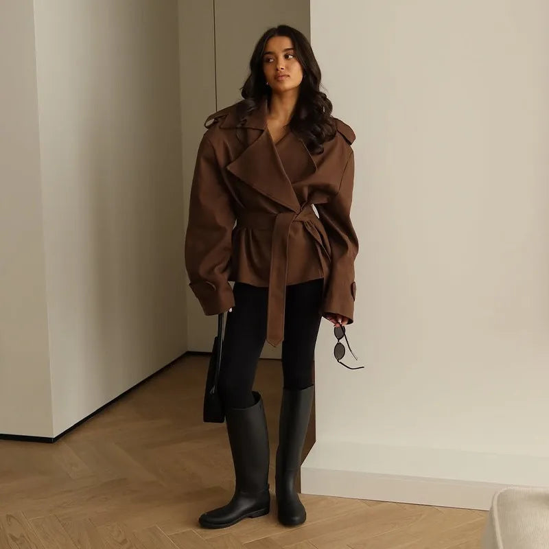 ADÈLE Trench Coat – Cropped Lace-Up