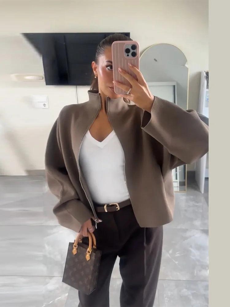 ROMANE Cardigan – Cropped Zip High Neck