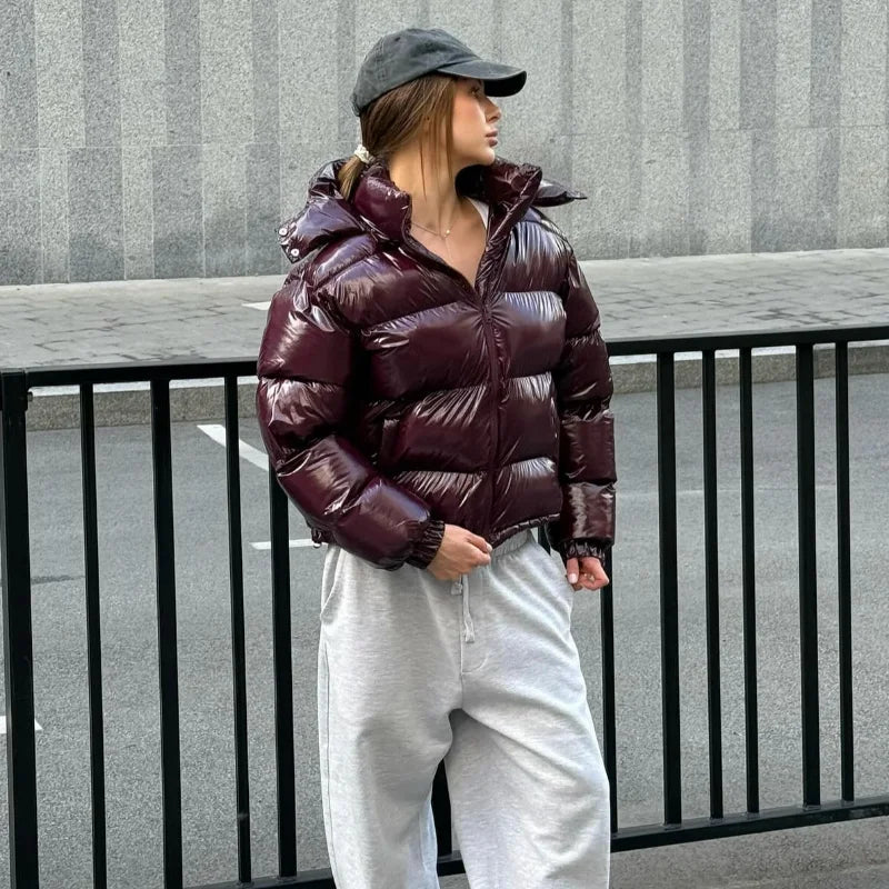 MAÏA Glossy Elastic-Waist Puffer Jacket